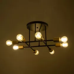 BLAZEA 201-0064 Vintage Φωτιστικό Οροφής με Ντουί 8 x E27 AC 220-240V IP20 - Χρυσό & Μαύρο - Μ51 x Π51 x Υ7cm