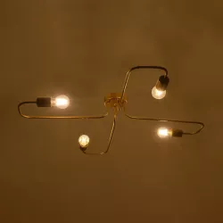 MOORNA 201-0065 Vintage Φωτιστικό Οροφής με Ντουί 4 x E27 AC 220-240V IP20 - Χρυσό - Μ97 x Π97 x Υ7cm