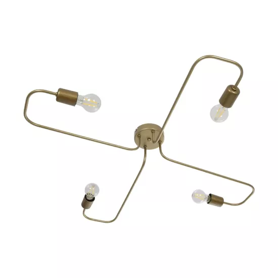 MOORNA 201-0065 Vintage Φωτιστικό Οροφής Πλέγμα Πολύφωτο 4 x E27 IP20 Χρυσό Μέταλλο - Μ97 x Π97 x Υ7cm