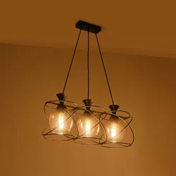 GLINDER 201-0067 Vintage Κρεμαστό Φωτιστικό Οροφής με Ντουί 3 x E27 AC 220-240V IP20 - Μαύρο & Μελί - Μ53 x Π25 x Υ23cm