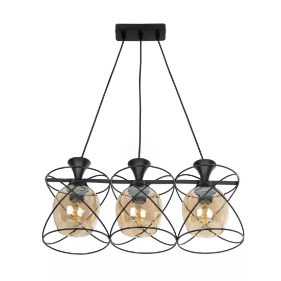 GLINDER 201-0067 Vintage Κρεμαστό Φωτιστικό Οροφής με Ντουί 3 x E27 AC 220-240V IP20 - Μαύρο & Μελί - Μ53 x Π25 x Υ23cm