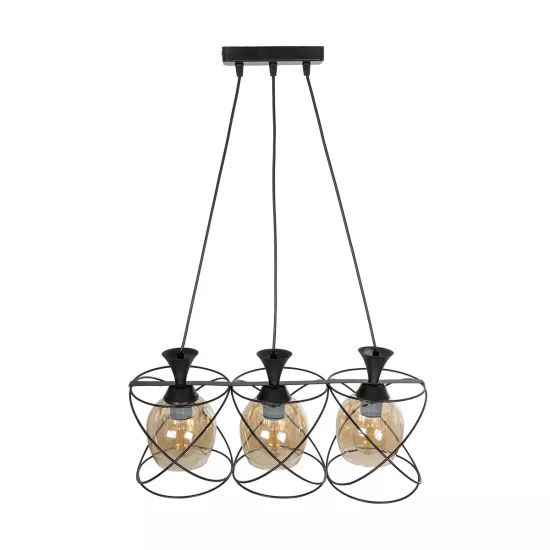 GLINDER 201-0067 Vintage Κρεμαστό Φωτιστικό Οροφής με Ντουί 3 x E27 AC 220-240V IP20 - Μαύρο & Μελί - Μ53 x Π25 x Υ23cm