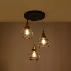 NOVARAY 201-0083 Vintage Κρεμαστό Φωτιστικό Οροφής με Ντουί 3 x E27 AC 220-240V IP20 - Μαύρο & Χρυσό - Μ40 x Π40 x Υ50cm