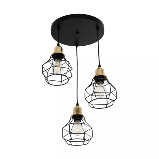 NOVARAY 201-0083 Vintage Κρεμαστό Φωτιστικό Οροφής με Ντουί 3 x E27 AC 220-240V IP20 - Μαύρο & Χρυσό - Μ40 x Π40 x Υ50cm