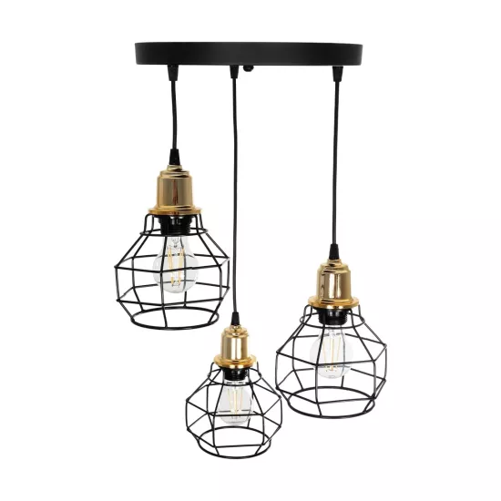 NOVARAY 201-0083 Vintage Κρεμαστό Φωτιστικό Οροφής με Ντουί 3 x E27 AC 220-240V IP20 - Μαύρο & Χρυσό - Μ40 x Π40 x Υ50cm