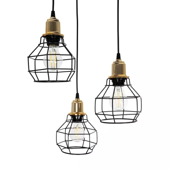 NOVARAY 201-0083 Vintage Κρεμαστό Φωτιστικό Οροφής με Ντουί 3 x E27 AC 220-240V IP20 - Μαύρο & Χρυσό - Μ40 x Π40 x Υ50cm