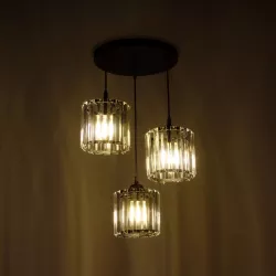 FLAREX 201-0084 Vintage Κρεμαστό Φωτιστικό Οροφής με Ντουί 3 x E27 AC 220-240V IP20 - Μαύρο & Διάφανο - Μ40 x Π40 x Υ50cm