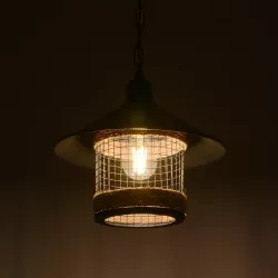 GLORA 201-0090 Vintage Κρεμαστό Φωτιστικό Οροφής με Ντουί 1 x E27 AC 220-240V IP20 - Μαύρο & Μπεζ - Μ30 x Π30 x Υ29cm