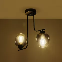 GLOSSA 201-0091 Vintage Φωτιστικό Οροφής με Ντουί 2 x E27 AC 220-240V IP20 - Μαύρο & Μαύρο Φιμέ - Μ40 x Π15 x Υ17cm