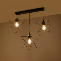 GLIND 201-0092 Vintage Κρεμαστό Φωτιστικό Οροφής με Ντουί 3 x E27 AC 220-240V IP20 - Μαύρο - Μ67 x Π24 x Υ55cm