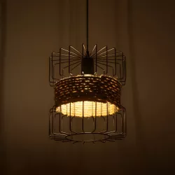 ORB 201-0096 Vintage Κρεμαστό Φωτιστικό Οροφής με Ντουί 1 x E27 AC 220-240V IP20 - Μαύρο & Μπεζ - Μ27 x Π27 x Υ31cm