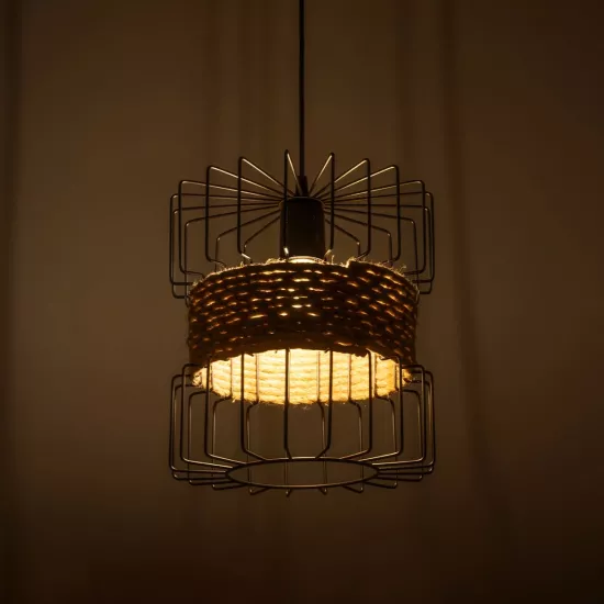 ORB 201-0096 Vintage Κρεμαστό Φωτιστικό Πλέγμα Μονόφωτο 1 x E27 IP20 Μαύρο Μέταλλο με Μπεζ Σχοινί - Μ27 x Π27 x Υ31cm ORB 201-0096 Vintage Κρεμαστό Φωτιστικό Πλέγμα Μονόφωτο 1 x E27 IP20 Μαύρο Μέταλλο με Μπεζ Σχοινί - Μ27 x Π27 x Υ31cm