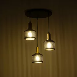 RADIANT 201-0097 Vintage Κρεμαστό Φωτιστικό Οροφής με Ντουί 3 x E27 AC 220-240V IP20 - Μαύρο & Χρυσό - Μ38 x Π38 x Υ50cm