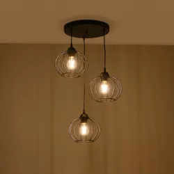 FLAMIA 201-0109 Vintage Κρεμαστό Φωτιστικό Οροφής με Ντουί 3 x E27 AC 220-240V IP20 - Μαύρο - Μ44 x Π44 x Υ66cm