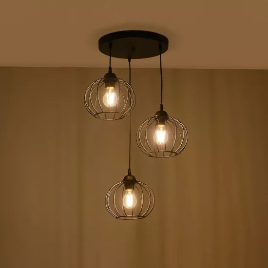 FLAMIA 201-0109 Vintage Κρεμαστό Φωτιστικό Οροφής με Ντουί 3 x E27 AC 220-240V IP20 - Μαύρο - Μ44 x Π44 x Υ66cm