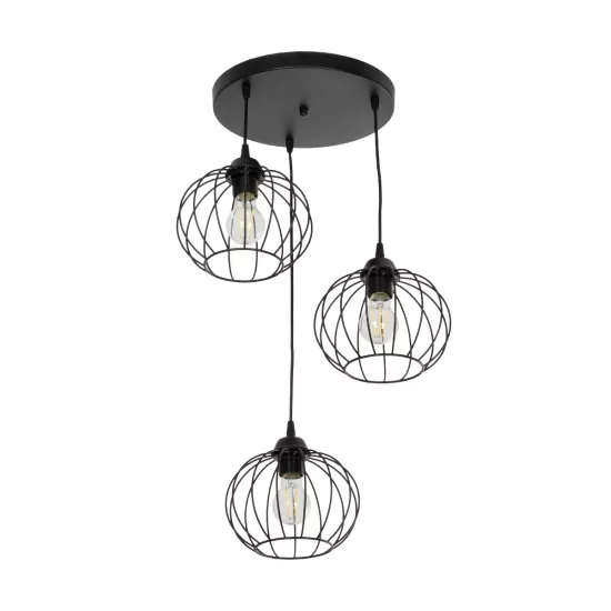 FLAMIA 201-0109 Vintage Κρεμαστό Φωτιστικό Οροφής με Ντουί 3 x E27 AC 220-240V IP20 - Μαύρο - Μ44 x Π44 x Υ66cm