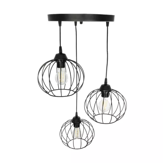 FLAMIA 201-0109 Vintage Κρεμαστό Φωτιστικό Οροφής με Ντουί 3 x E27 AC 220-240V IP20 - Μαύρο - Μ44 x Π44 x Υ66cm