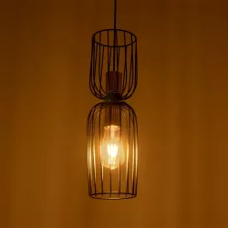 LAVERA 201-0124 Vintage Κρεμαστό Φωτιστικό Οροφής με Ντουί 1 x E27 AC 220-240V IP20 - Μαύρο & Μπρούτζινο - Μ14 x Π14 x Υ44cm