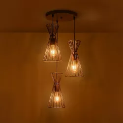 FLIXIO 201-0126 Vintage Κρεμαστό Φωτιστικό Οροφής με Ντουί 3 x E27 AC 220-240V IP20 - Χρυσό - Μ40 x Π40 x Υ70cm