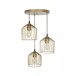 FLIXIO 201-0138 Vintage Κρεμαστό Φωτιστικό Οροφής με Ντουί 3 x E27 AC 220-240V IP20 - Χρυσό - Μ30 x Π30 x Υ70cm