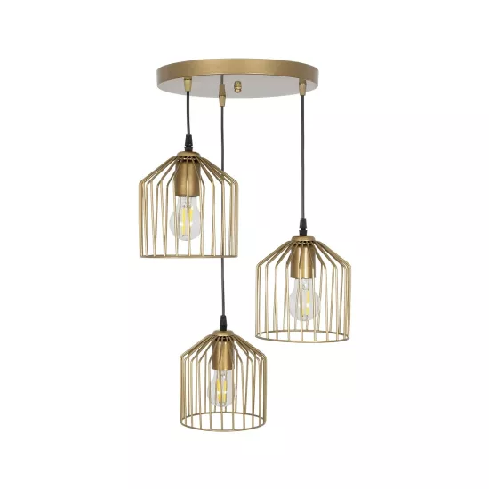 FLIXIO 201-0138 Vintage Κρεμαστό Φωτιστικό Οροφής με Ντουί 3 x E27 AC 220-240V IP20 - Χρυσό - Μ30 x Π30 x Υ70cm