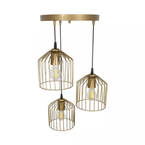 FLIXIO 201-0138 Vintage Κρεμαστό Φωτιστικό Οροφής με Ντουί 3 x E27 AC 220-240V IP20 - Χρυσό - Μ30 x Π30 x Υ70cm