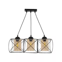 GLINDER 201-0141 Vintage Κρεμαστό Φωτιστικό Οροφής με Ντουί 3 x E27 AC 220-240V IP20 - Μαύρο & Μελί - Μ53 x Π25 x Υ23cm