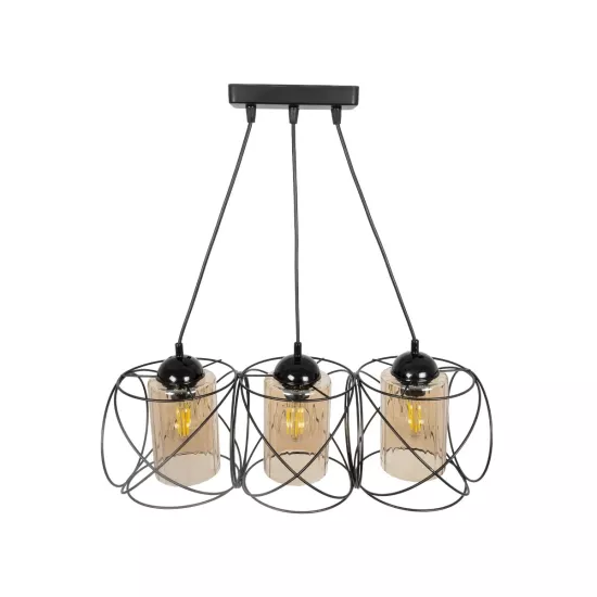 GLINDER 201-0141 Vintage Κρεμαστό Φωτιστικό Οροφής με Ντουί 3 x E27 AC 220-240V IP20 - Μαύρο & Μελί - Μ53 x Π25 x Υ23cm