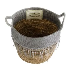 Artificial Garden SYROS 20282 Διακοσμητικό Πλεκτό Καλάθι - Κασπώ Γλάστρα - Flower Pot Μπεζ με Γκρι Φ25 x Υ22cm