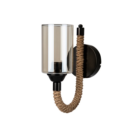 RIFT 203-0002 Vintage Επιτοίχιο Φωτιστικό Απλίκα Σχοινί Μονόφωτο 1 x E27 IP20 Μαύρο Μέταλλο με Μπεζ Σχοινί με Φιμέ Γυαλί - Μ22.5 x Π22.5 x Υ28.5cm RIFT 203-0002 Vintage Επιτοίχιο Φωτιστικό Απλίκα Σχοινί Μονόφωτο 1 x E27 IP20 Μαύρο Μέταλλο με Μπεζ Σχοινί με Φιμέ Γυαλί - Μ22.5 x Π22.5 x Υ28.5cm