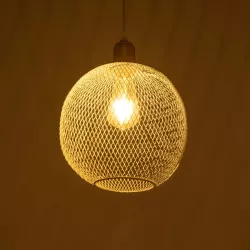 WIRE 203-0005 Μοντέρνο Κρεμαστό Φωτιστικό Οροφής με Ντουί 1 x E27 AC 220-240V IP20 - Λευκό & Χρυσό - Μ25 x Π25 x Υ30cm