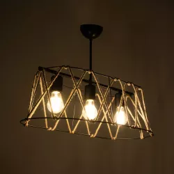 GATSBY 203-0006 Vintage Κρεμαστό Φωτιστικό Οροφής με Ντουί 3 x E27 AC 220-240V IP20 - Μαύρο & Μπεζ - Μ60 x Π28 x Υ22cm