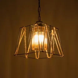 GATSBY 203-0007 Vintage Κρεμαστό Φωτιστικό Οροφής με Ντουί 1 x E27 AC 220-240V IP20 - Μαύρο & Μπεζ - Μ25 x Π25 x Υ25cm