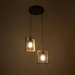 EDISON 203-0021 Vintage Κρεμαστό Φωτιστικό Οροφής με Ντουί 2 x E27 AC 220-240V IP20 - Μπεζ & Μαύρο - Μ40 x Π20 x Υ45cm