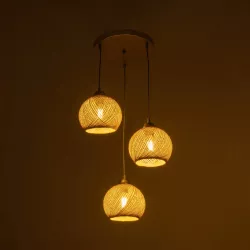 YASAM 203-0024 Vintage Κρεμαστό Φωτιστικό Οροφής με Ντουί 3 x E27 AC 220-240V IP20 - Μπεζ & Χρυσό - Μ42 x Π42 x Υ54cm