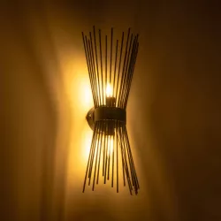 HORN 203-0043 Vintage Φωτιστικό Τοίχου - Απλίκα με Ντουί 2 x E14 AC 220-240V IP20 - Μαύρο - Μ14 x Π17 x Υ44.5cm