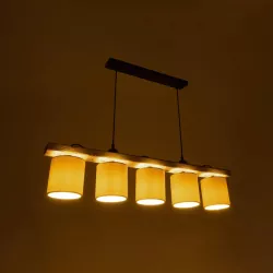 CUP 203-0054 Vintage Κρεμαστό Φωτιστικό Οροφής με Ντουί 5 x E27 AC 220-240V IP20 - Μπεζ & Λευκό - Μ100 x Π14 x Υ24cm