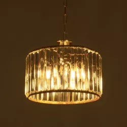 GLAMOROUS 203-0094 Κλασικό Κρεμαστό Φωτιστικό Οροφής με Ντουί 3 x E27 AC 220-240V IP20 - Χρυσό & Διάφανο - Μ28 x Π28 x Υ21.5cm