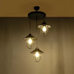CAGE 203-0097 Vintage Κρεμαστό Φωτιστικό Οροφής με Ντουί 3 x E27 AC 220-240V IP20 - Μαύρο - Μ45 x Π45 x Υ45cm