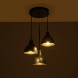 RADE 203-0127 Μοντέρνο Κρεμαστό Φωτιστικό Οροφής με Ντουί 3 x E27 AC 220-240V IP20 - Μαύρο & Χάλκινο - Μ40 x Π40 x Υ40cm