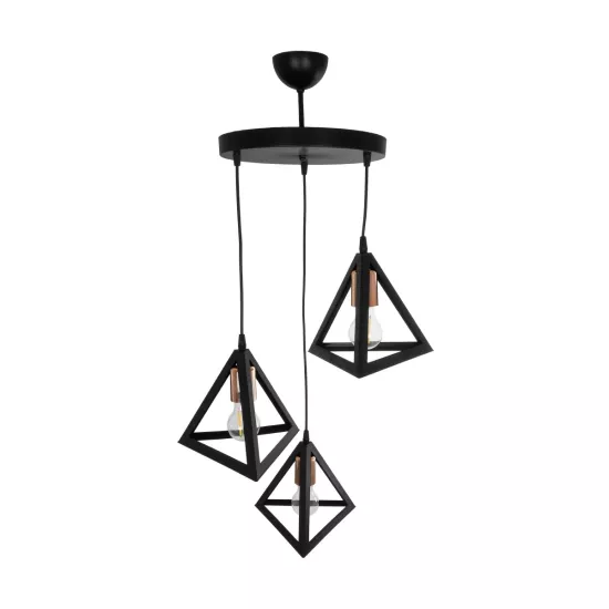 TRIANGLE 203-0162 Μοντέρνο Κρεμαστό Φωτιστικό Οροφής με Ντουί 3 x E27 AC 220-240V IP20 - Μάυρο & Χάλκινο - Μ67 x Π67 x Υ50cm