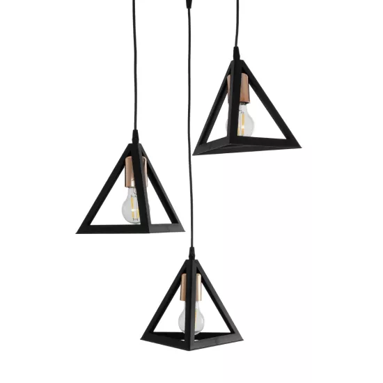 TRIANGLE 203-0162 Μοντέρνο Κρεμαστό Φωτιστικό Οροφής με Ντουί 3 x E27 AC 220-240V IP20 - Μάυρο & Χάλκινο - Μ67 x Π67 x Υ50cm