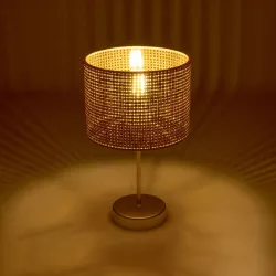 WIZ 203-0181 Μοντέρνο Επιτραπέζιο Φωτιστικό Πορτατίφ Μονόφωτο 1 x E27 IP20 Χρυσο Μέταλλο με Καφέ & Μπεζ Διάτρητο Ύφασμα - Μ22 x Π22 x Υ36.5cm