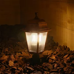 SOLME 203-0218 Vintage Καρφωτό Φωτιστικό Φαναράκι Μονόφωτο 1 x E27 IP44 Χάλκινο & Διάφανο Πλαστικό - Μ22 x Π22 x Υ35cm