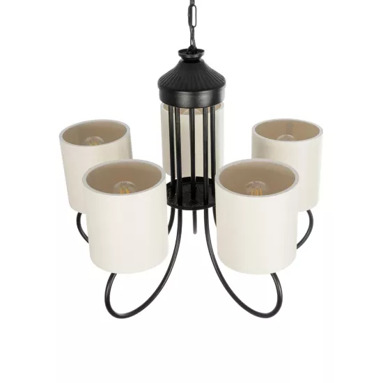TRITON 203-0253 Vintage Κρεμαστό Φωτιστικό Οροφής με Ντουί 5 x E27 AC 220-240V IP20 - Μαύρο & Μπεζ - Μ50 x Π50 x Υ48cm