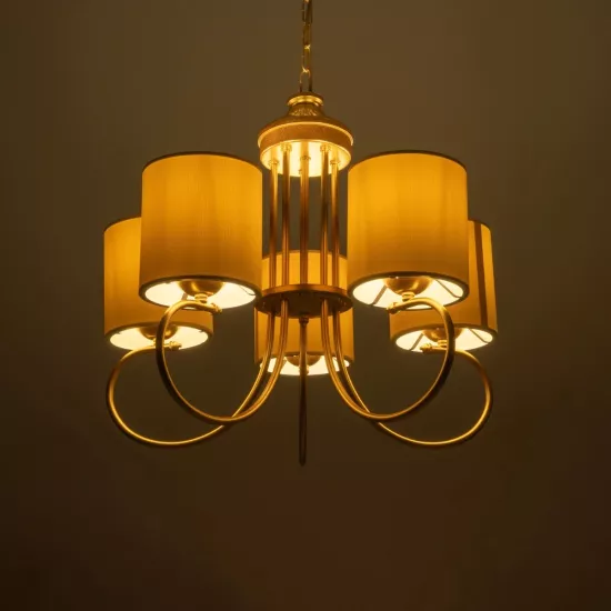 TRITON 203-0254 Vintage Κρεμαστό Φωτιστικό Οροφής με Ντουί 5 x E27 AC 220-240V IP20 - Χρυσό & Μπεζ - Μ50 x Π50 x Υ48cm