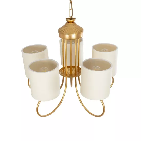 TRITON 203-0254 Vintage Κρεμαστό Φωτιστικό Οροφής με Ντουί 5 x E27 AC 220-240V IP20 - Χρυσό & Μπεζ - Μ50 x Π50 x Υ48cm