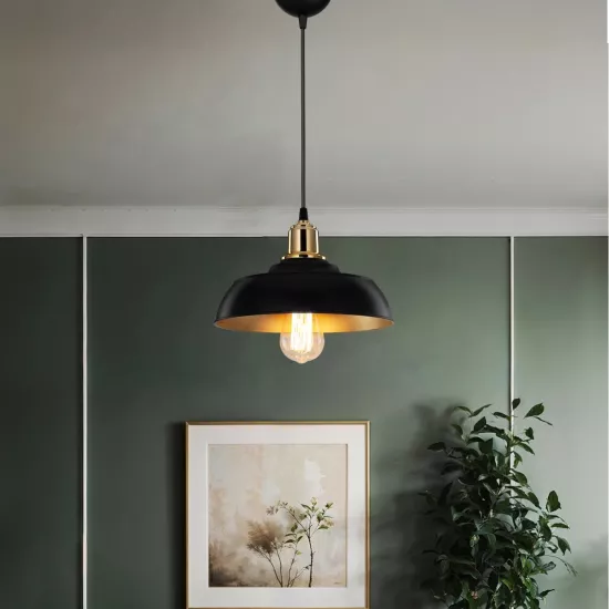 LOAN 203-0279 Μοντέρνο Κρεμαστό Φωτιστικό Οροφής με Ντουί 1 x E27 AC 220-240V IP20 - Μαύρο & Χρυσό  - Μ25.5 x Π25.5 x Υ17cm