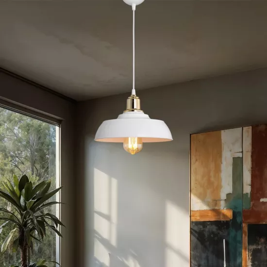 LOAN 203-0281 Μοντέρνο Κρεμαστό Φωτιστικό Οροφής με Ντουί 1 x E27 AC 220-240V IP20 - Λευκό & Χρυσό  -Μ25.5 x Π25.5 x Υ17cm