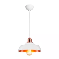 LOAN 203-0282 Μοντέρνο Κρεμαστό Φωτιστικό Οροφής με Ντουί 1 x E27 AC 220-240V IP20 - Λευκό & Μπρονζέ  - Μ25.5 x Π25.5 x Υ17cm